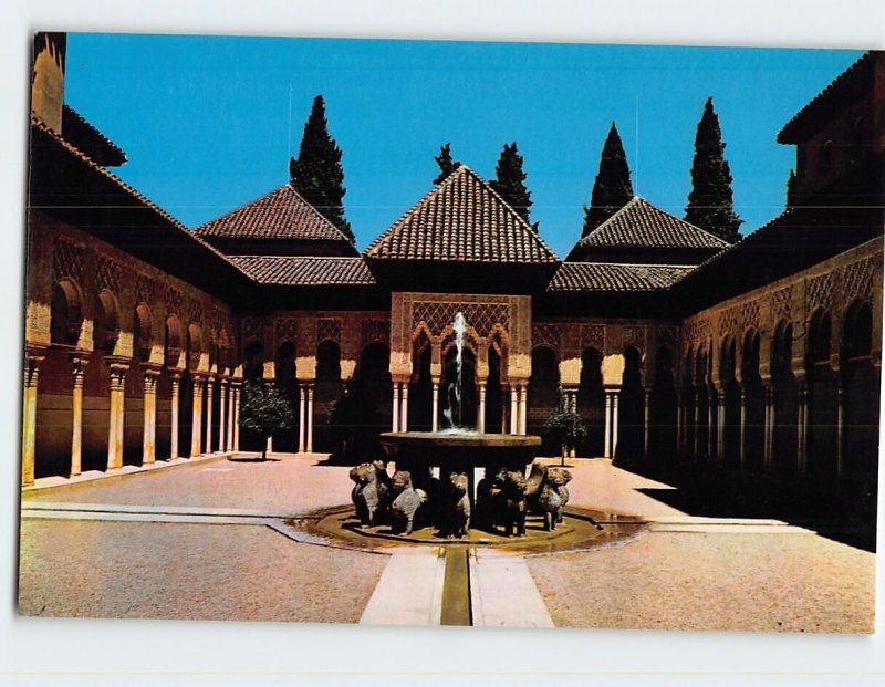 Postcard Lions courtyard, Alhambra, Granada, Spain