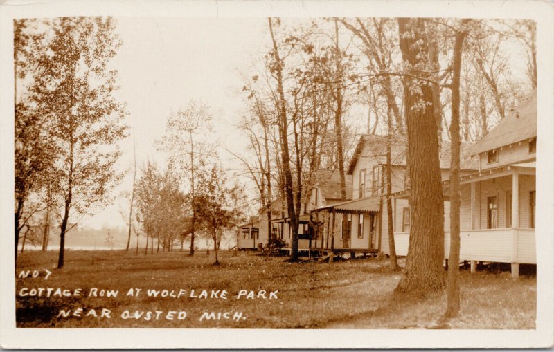 Cottage Row at Wolf Lake Park near Onsted Michigan MI c1929 RPPC Postcard G86