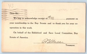 1922 Payment Receipt Boy Scouts Membership Biddeford ME Advertising Postal Card
