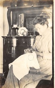 Sewing real photo Woman Working Writing On Back 