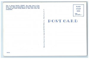 c1950's Duval Street Main Stem Night View Key West Florida FL Vintage Postcard