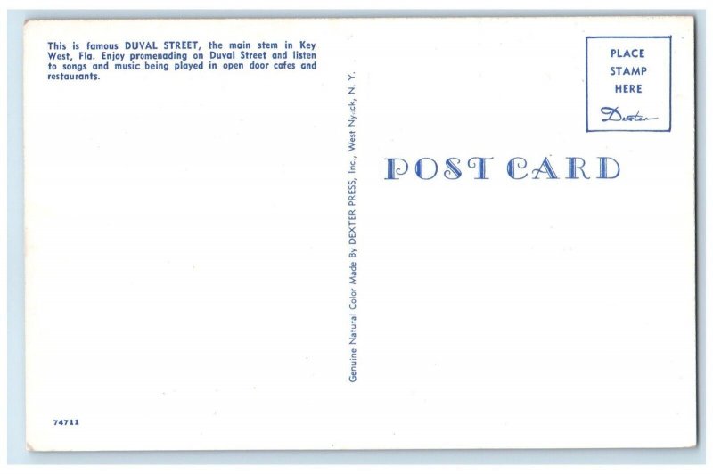 c1950's Duval Street Main Stem Night View Key West Florida FL Vintage Postcard