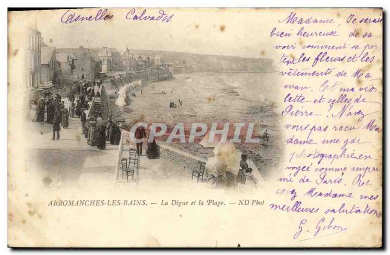Old Postcard Arromanches Les Bains La Digue and the Beach