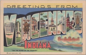 Postcard Large Letter Greetings Vincennes Indiana