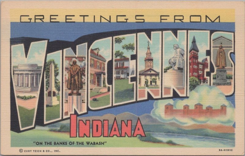 Postcard Large Letter Greetings Vincennes Indiana