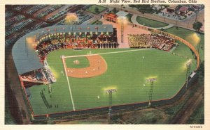 Vintage Postcard Night View Red Bird Stadium Columbus Ohio OH W. E. Ayres Pub.