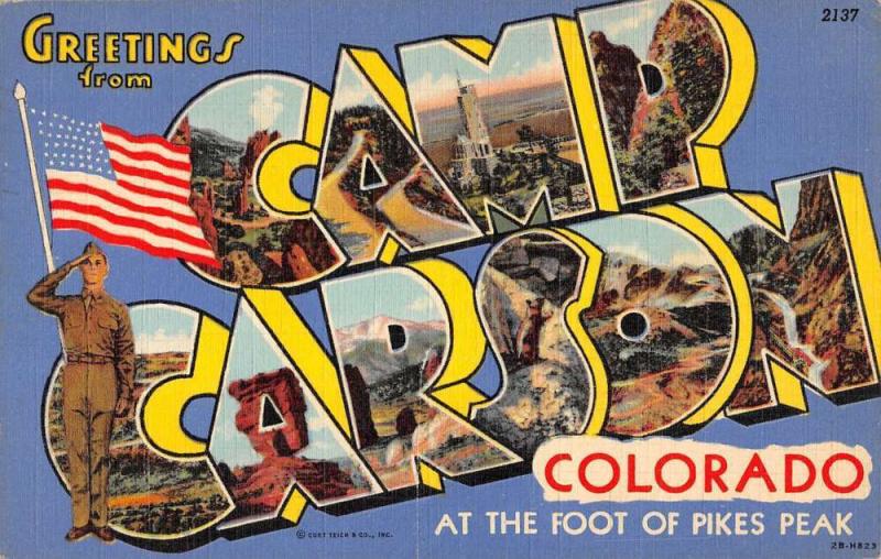 Camp Carson Colorado Military Large Letter Linen Antique Postcard K56209