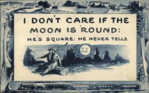 Romance Man in the Moon RR Train Border c1910 Postcard