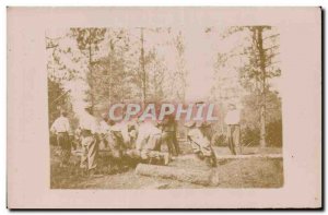 Postcard Old Army Soldiers in woodworking (lumberjack)