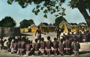 AFRICAN VILLAGE DANCERS VINTAGE HAND PAINTED REAL PHOTO POSTCARD RPPC