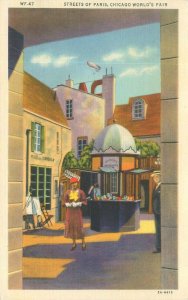 Chicago World's Fair Streets of Paris CT Art Colortone WF47 Postcard, Red Beret