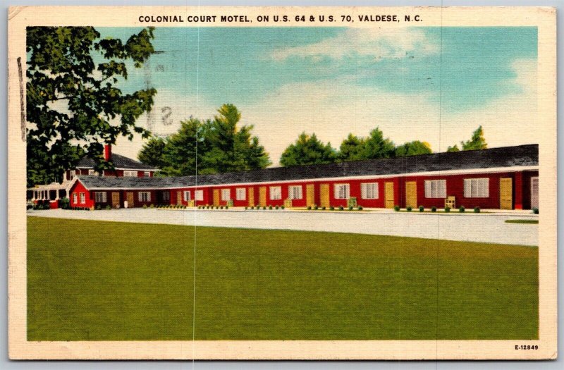 Vtg Valdese North Carolina NC Colonial Count Motel 1950s View Linen Postcard