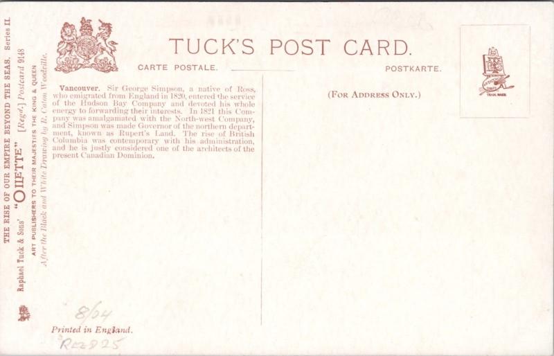 Sir George Simpson Establishing First Council near Vancouver TUCK Postcard E16