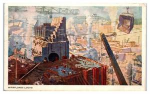 Construction of Miraflores Locks Panama Canal Postcard