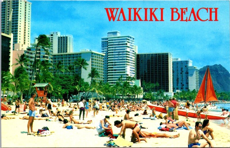 Hawaii Waikiki Beach Chrome Postcard 09.57