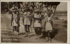 Durban South Africa Black Ricksha Boys in Costume Real Photo Postcard