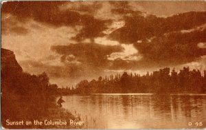 Sunset Columbia River Antique Postcard Indepenance 1c Stamp Antique PM Cancel 