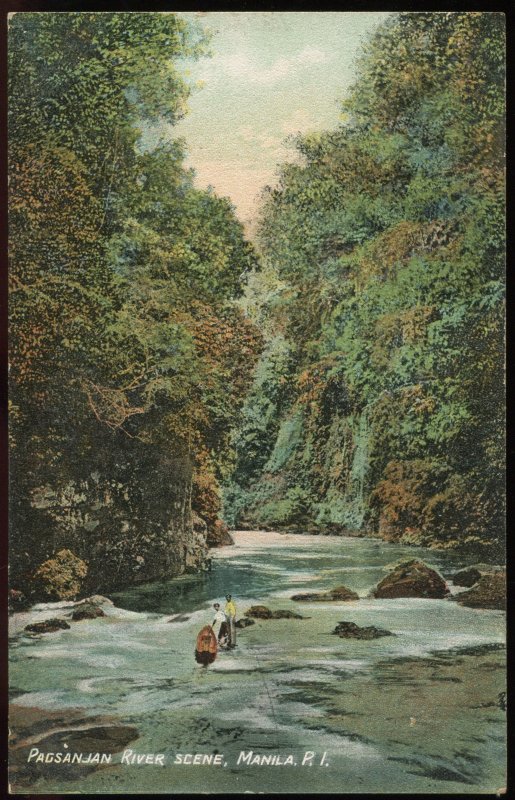 Pagsanjan River Scene, Manila, P.I. Vintage Philippines view postcard