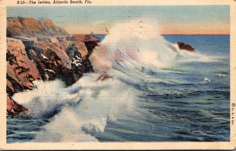 Florida Atlantic Beach The Jetties 1945 Curteich