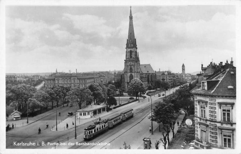 Karlsruhe Germany air view trolley train street scene real photo pc Y11010