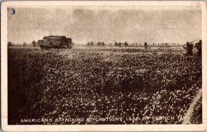 U.S. Soldiers at Cantigny, Lead by French Tank WWI Era Vintage Postcard N47