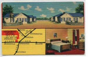 Highway Hotel US 36 Springfield Illinois 1947 postcard