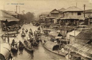 siam thailand, BANGKOK, Mahanak Canal, Native Boats and Houses (1910s) Ebata G82