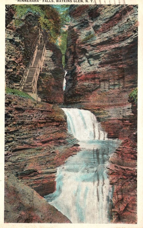 Vintage Postcard 1934 Minnehaha Falls Watkins Glen State Park New York