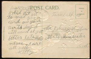 A Happy Birthday. Children with Violets. Vintage embossed postcard