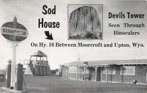 Upton Wyoming Devils Tower Sod House Gas Station Postcard AA29732