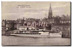 Old Postcard Emerald Cote Saint Malo Boat Quays