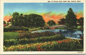 USA A Beauty Spot Belle Isle Detroit Michigan Linen Postcard 03.73