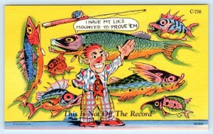 RAY WALTERS Finny Creature Comic MOUNTED FISH C-716  Linen Postcard 1949