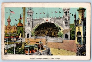 Coney Island New York NY Postcard Dragon's George Luna Park Scene c1920s Antique