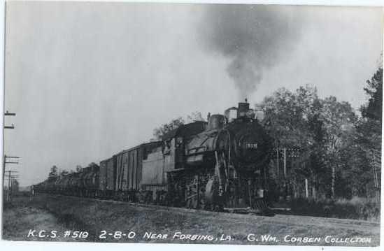 RPPC Kansas City Southern #519 2-8-0 Steam Locomotive near Forbing, Louisiana,