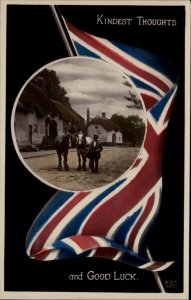 Vintage RPPC Man w Work Horses BRITISH FLAG BORDER