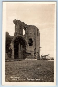 Denbigh Wales Postcard Main Entrance Denbigh Castle Cannon c1920's RPPC Photo