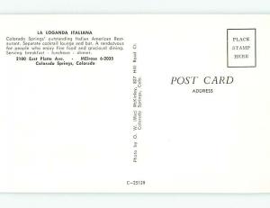 Unused Pre-1980 LA LOGANDA ITALIANA RESTAURANT Colorado Springs CO v6951