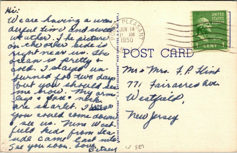Vtg 1950s Jetties Manasquan Inlet Point Pleasant Beach New Jersey Linen Postcard