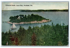 1913 Pumpkin Knob Casco Bay Sailboat Islet Dock House Grove Portland ME Postcard