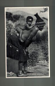 Mint RPPC Real Photo Postcard South Africa Child on Mothers Back Good Saddle