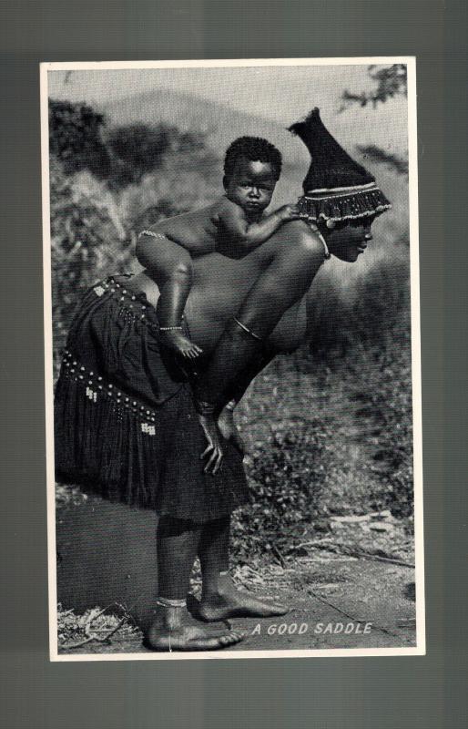 Mint RPPC Real Photo Postcard South Africa Child on Mothers Back Good Saddle