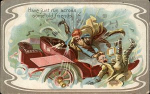 Car Accident Driver Runs Over Boy c1910 Comic Vintage Postcard