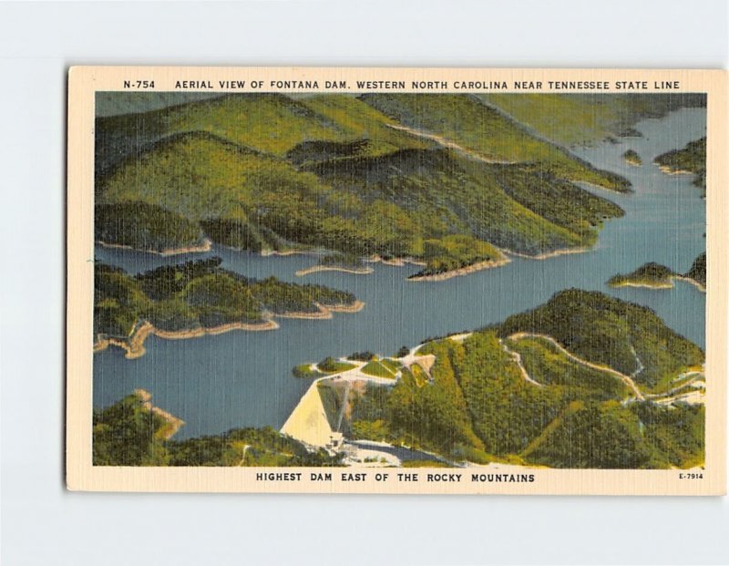 Postcard Aerial View Of Fontana Dam, Western North Carolina