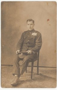 WW1; British POW Portrait PPC, Unused, Named SJ Carpenter, Goldsboro Rd, London 