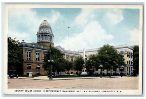 c1930's Court House Independence Monument Charlotte NC Vintage Postcard 