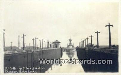 US Battleship Entering Middle Chamber Gatun Locks Republic of Panama Unused 