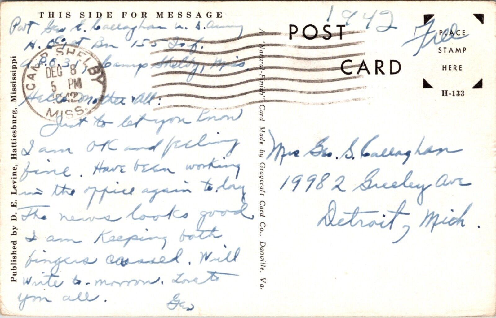 Postcard Camp Headquarters in Camp Shelby, Mississippi United States