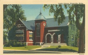 Waterville Maine Public Library Linen Postcard Unused