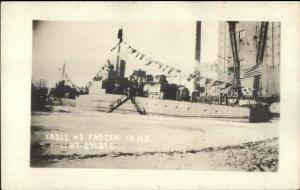 Quebec City Naval Ship Eagle #5 in Ice 1919 Real Photo Postcard